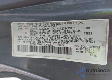 2002 Toyota Tacoma from USA, damaged, VIN 5TEVL52N52Z085956